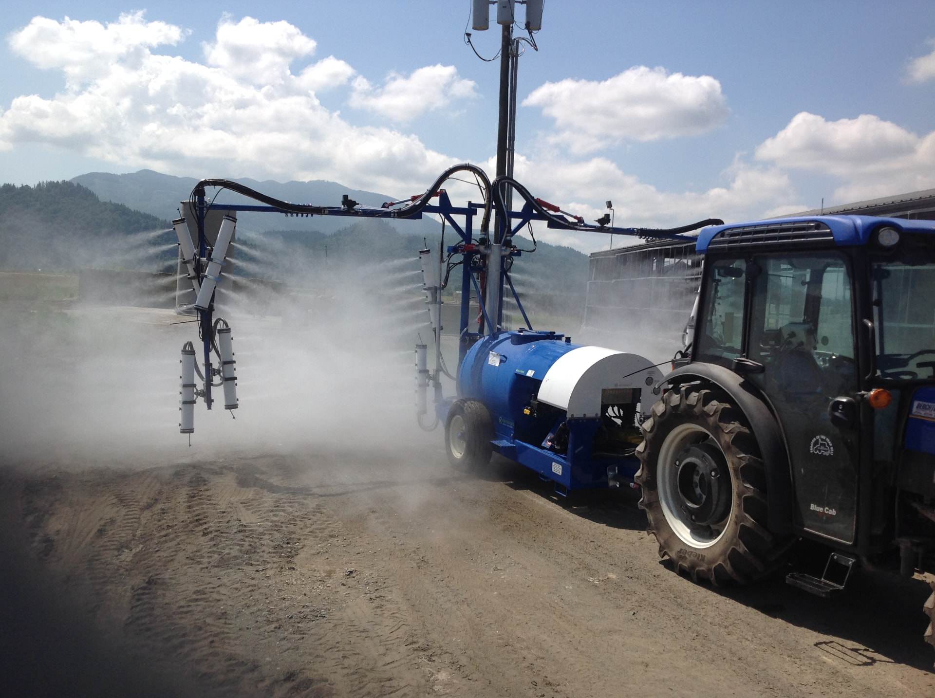 Three-row 300-gallon OnTarget blueberry sprayer during a water test